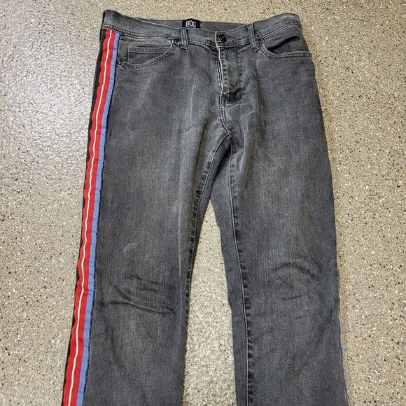 BDG Super Skinny Acid Wash Blue Red Stripe Jeans Women's Size 32 Funky Sport - Picture 2 of 13